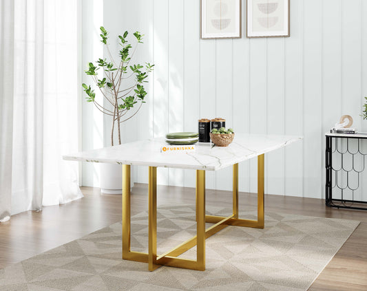 Rodano Dining Table with White Engineered Marble Top - 6 Seater - Furnishka