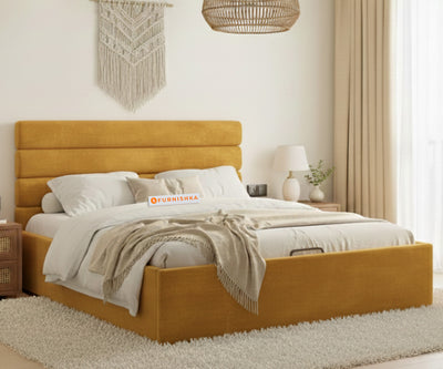 Rumi Fabric bed with Upholstered headboard Hydraulic Storage King Size -Mustard Yellow