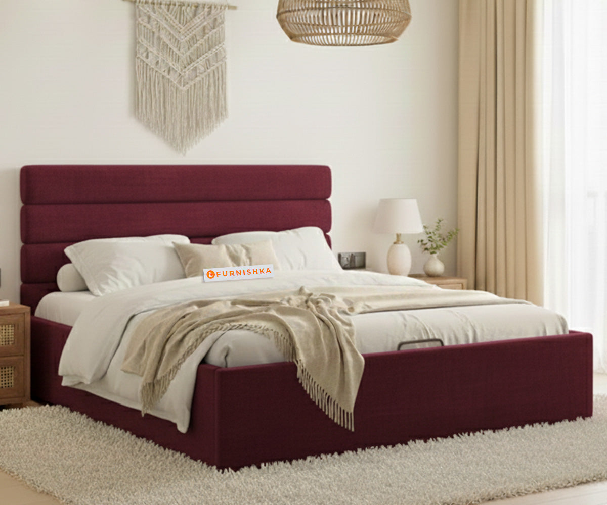 Rumi Fabric bed with Upholstered headboard Hydraulic Storage King Size - Red Wine - Furnishka