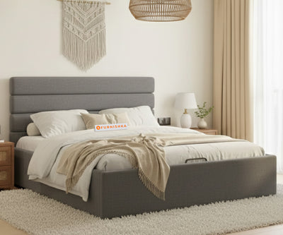 Rumi Fabric bed with Upholstered headboard Hydraulic Storage King Size - Space Grey
