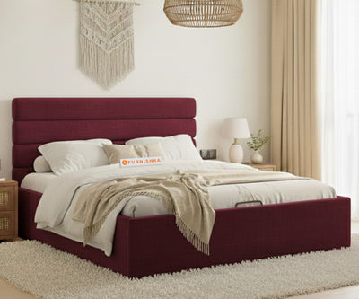 Rumi Fabric bed with Upholstered headboard Hydraulic Storage Queen Size - Red Wine