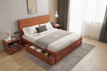 Niva Sheesham Wood bed with Upholstered headboard Drawer Storge King Size