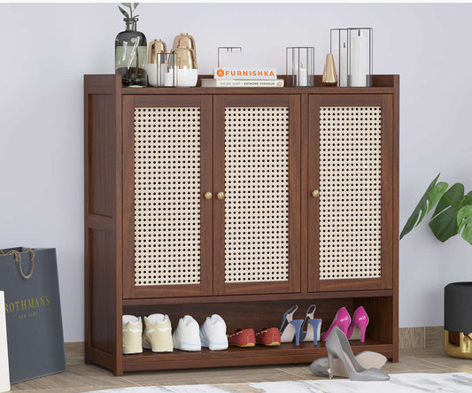 Simon Acacia Wood Cane Shoe Rack