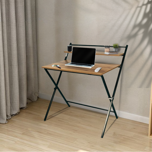 Muno Plus Foldable Laptop Table - Teak & Black - Furnishka 