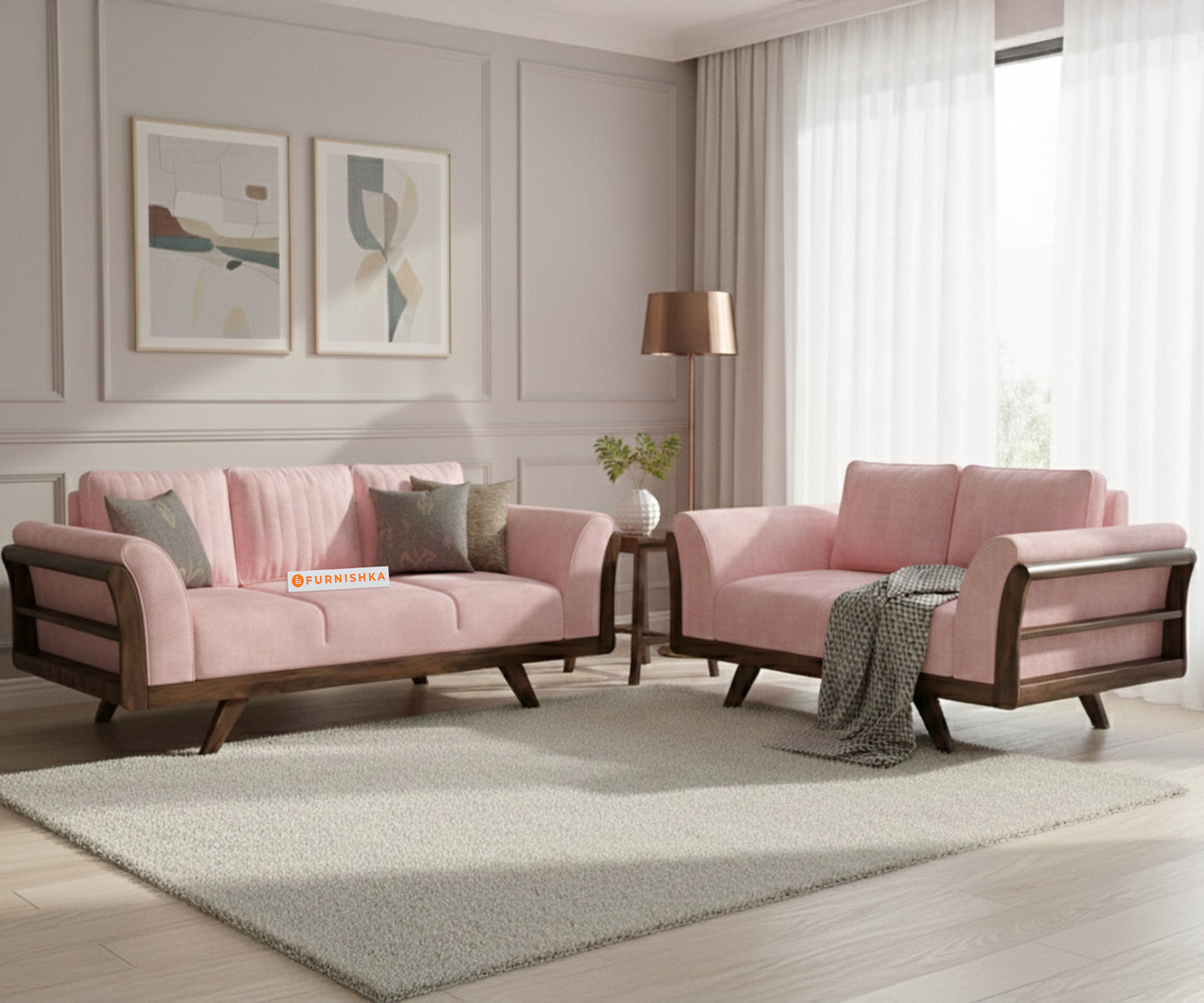 Sahara 3+2 Seater Sofa Set Flamingo Pink - Furnishka 