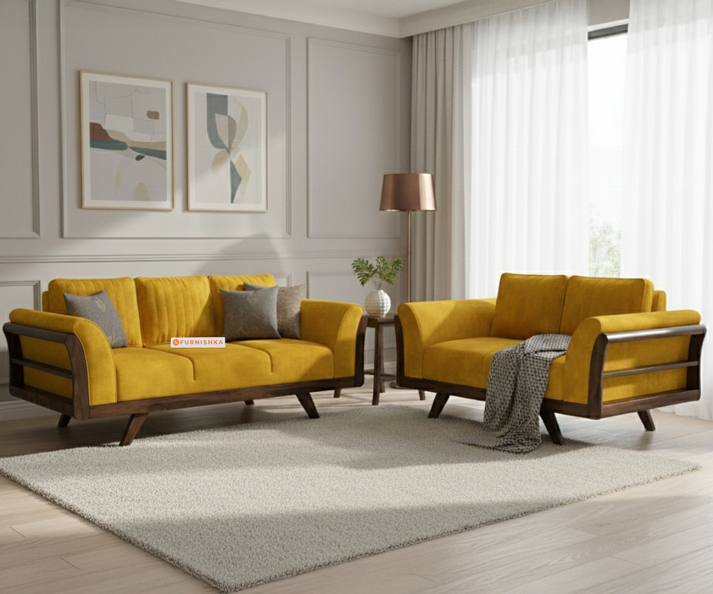 Sahara 3+2 Seater Sofa Set Mustard Yellow - Furnishka 