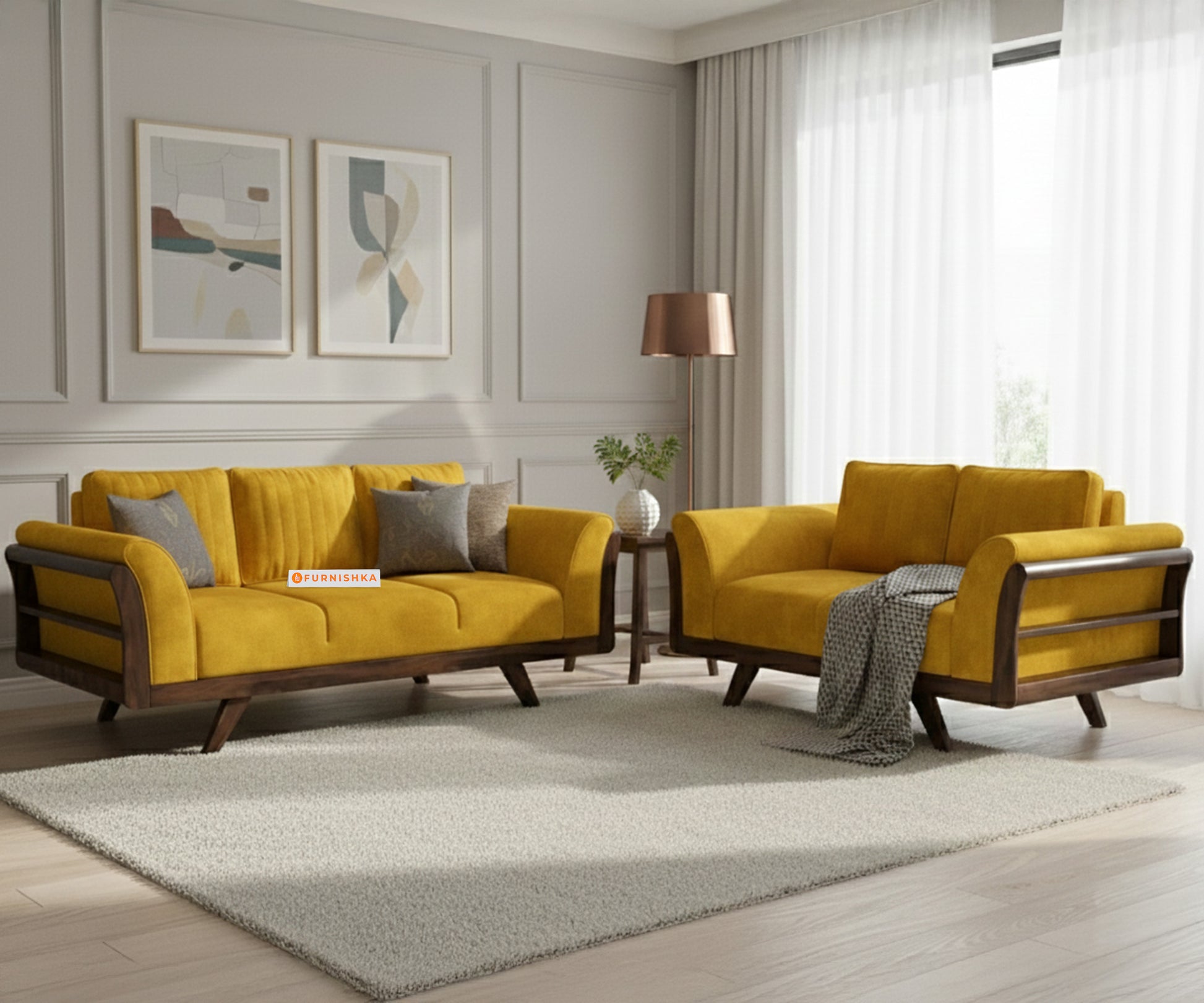 Sahara 3+2 Seater Sofa Set Mustard Yellow - Furnishka 