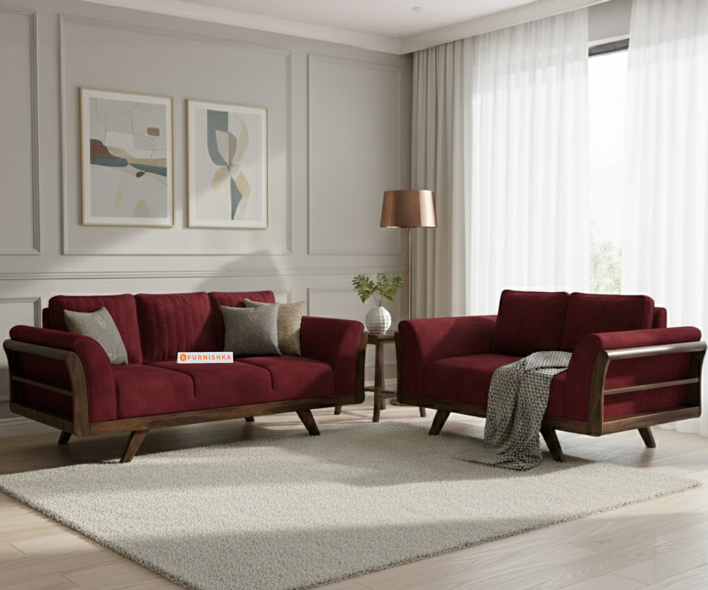 Sahara 3+2 Seater Sofa Set Red Wine - Furnishka 