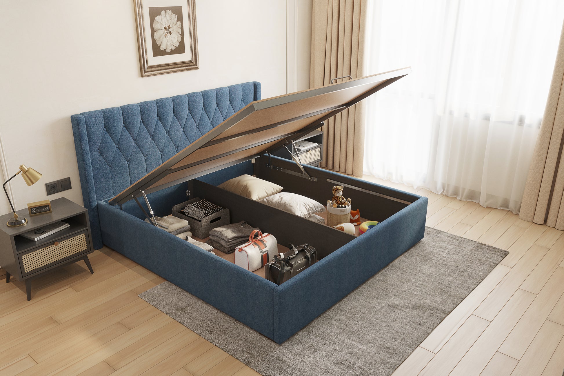 Samawi Bed (Fully Upholstered) 50+ colour options - King Size - Furnishka 