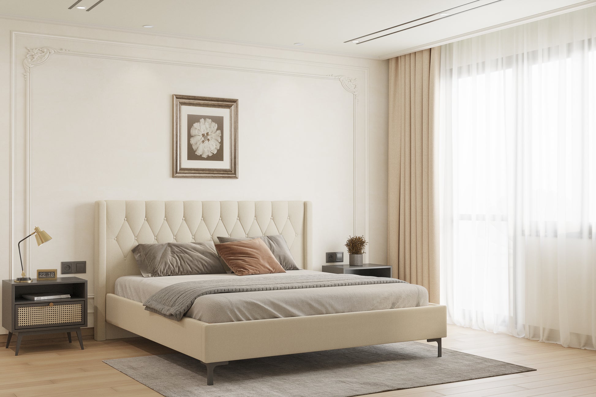 Samawi Bed (Fully Upholstered) 50+ colour options - King Size - Furnishka 