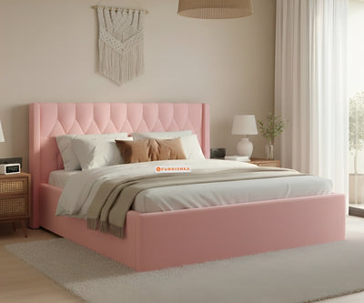 Samawi Fabric bed with Upholstered headboard Hydraulic Storage King Size - Flamingo Pink