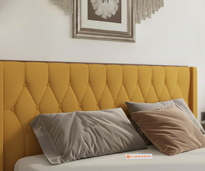 Samawi Fabric bed with Upholstered headboard Hydraulic Storage King Size - Mustard Yellow - Furnishka 