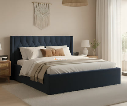 Samawi Fabric bed with Upholstered headboard Hydraulic Storage King Size - Persian Blue - Furnishka 