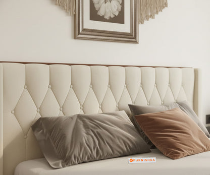 Samawi Fabric bed with Upholstered headboard Hydraulic Storage King Size - light beige - Furnishka 