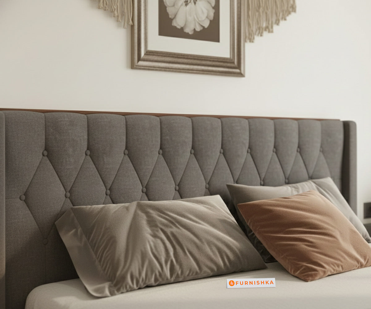 Samawi Fabric bed with Upholstered headboard Hydraulic Storage King Size -  space grey - Furnishka 