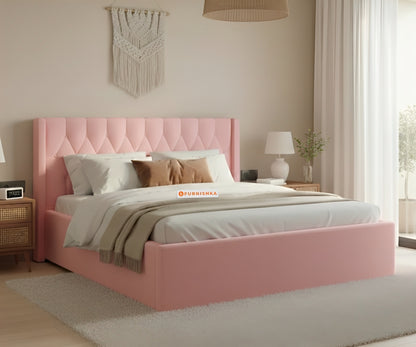 Samawi Fabric bed with Upholstered headboard Hydraulic Storage Queen Size - Flamingo Pink - Furnishka 