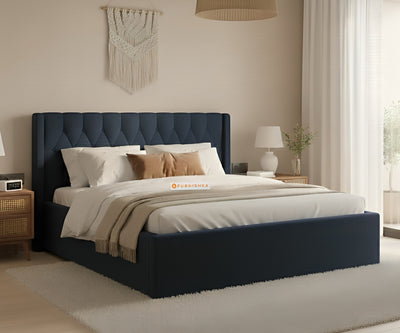 Samawi Fabric bed with Upholstered headboard Hydraulic Storage Queen Size - Persian Blue