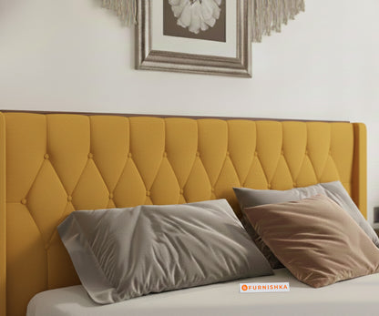 Samawi Fabric bed with Upholstered headboard Non Storage King Size - Mustard yellow - Furnishka 