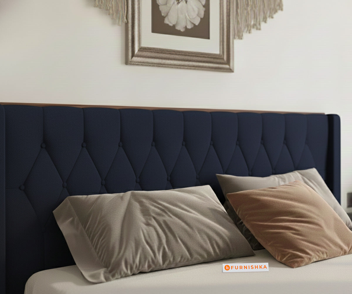 Samawi Fabric bed with Upholstered headboard Non Storage King Size - Persian blue - Furnishka 