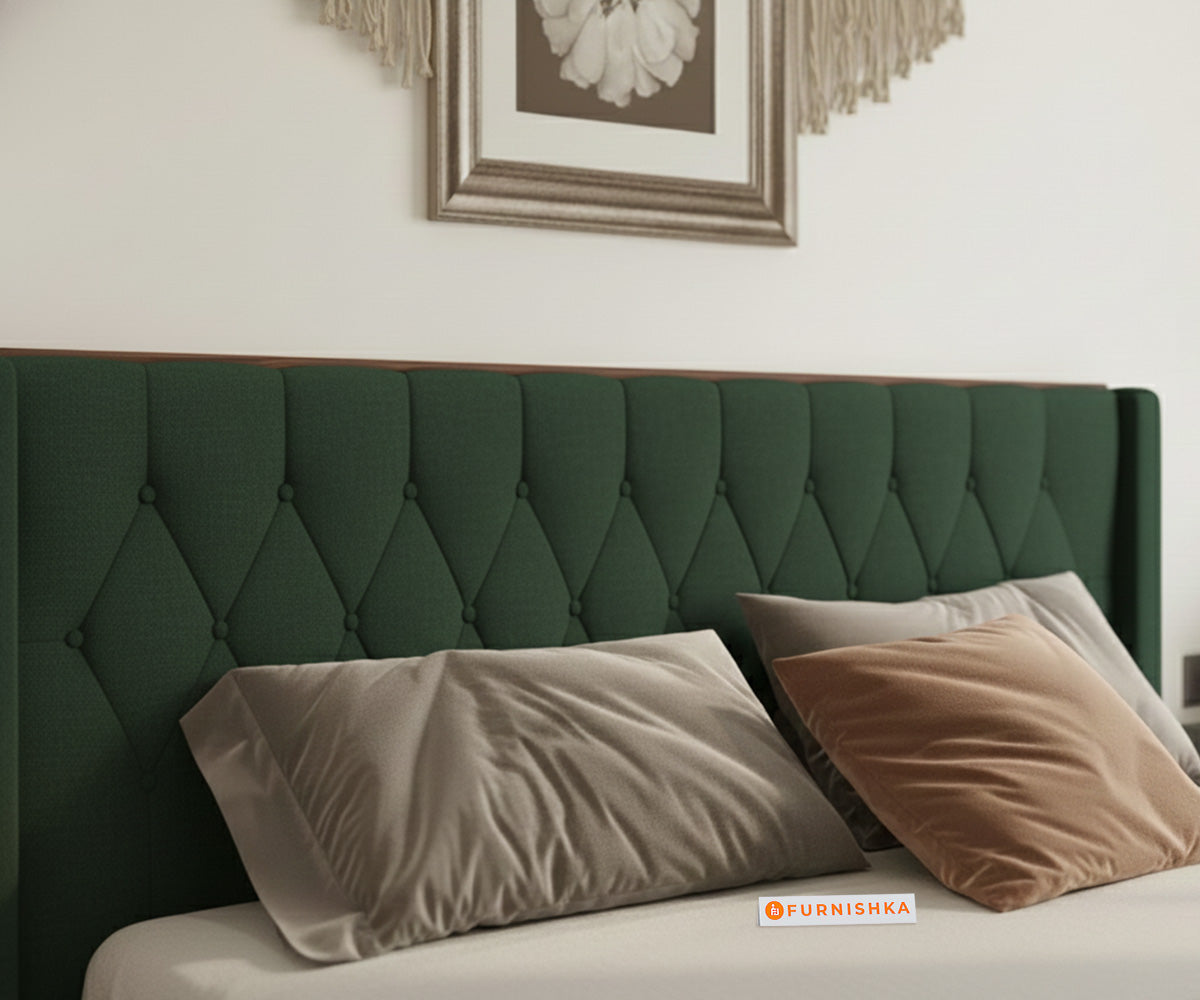 Samawi Fabric bed with Upholstered headboard Non Storage King Size - Pine green - Furnishka 