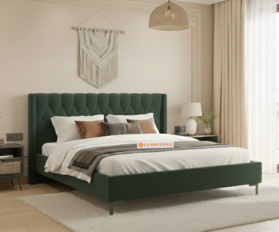 Samawi Fabric bed with Upholstered headboard Non Storage King Size - Pine green