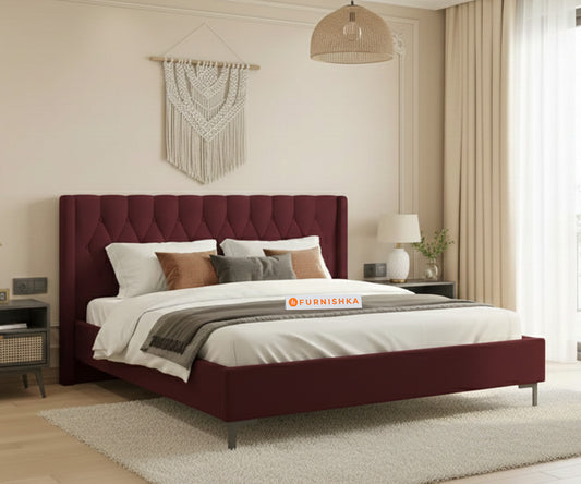 Samawi Fabric bed with Upholstered headboard Non Storage King Size-Red Wine - Furnishka