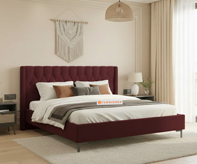 Samawi Fabric bed with Upholstered headboard Non Storage King Size - Red Wine