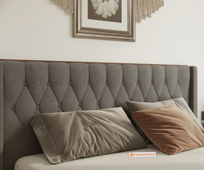 Samawi Fabric bed with Upholstered headboard Non Storage King Size - Space Grey - Furnishka 