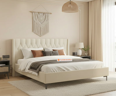 Samawi Fabric bed with Upholstered headboard Non Storage Queen Size - Light beige