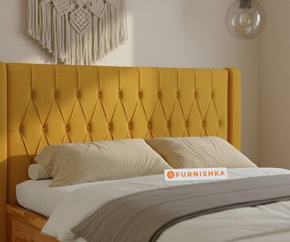 Samawi Real Teak Wood Hydraulic Bed King Size Mustard Yellow - Furnishka 