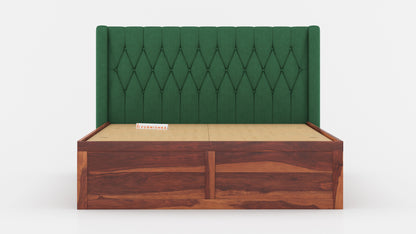 Samawi Sheesham Wood bed with Upholstered headboard Box Storage Queen Size - Furnishka 