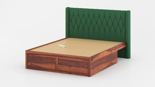 Samawi Sheesham Wood bed with Upholstered headboard Drawer Storge King Size - Furnishka 