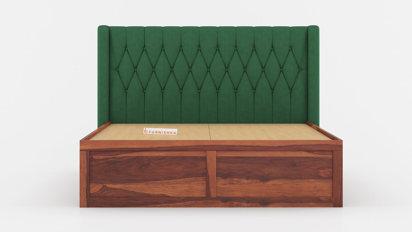 Samawi Sheesham Wood bed with Upholstered headboard Drawer Storge Queen Size - Furnishka 