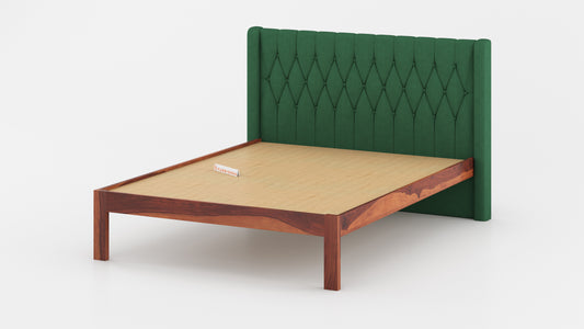 Samawi Sheesham Wood bed with Upholstered headboard Non Storage King Size - Furnishka