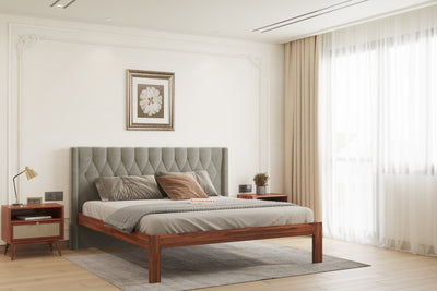 Samawi Sheesham Wood bed with Upholstered headboard Non Storage King Size