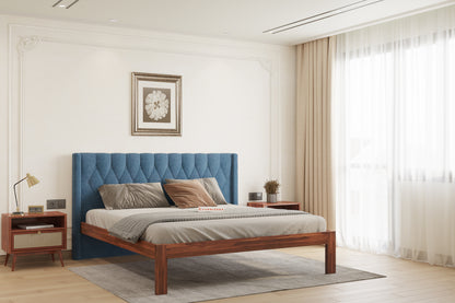 Samawi Sheesham Wood bed with Upholstered headboard Non Storage King Size - Furnishka 