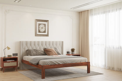 Samawi Sheesham Wood bed with Upholstered headboard Non Storage Queen Size - Furnishka 