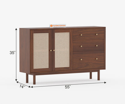 Sarah Acacia Wood Two Door Cane Chest of Drawers - Furnishka 