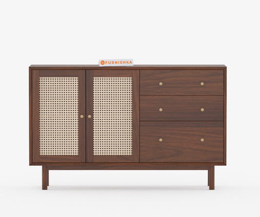 Sarah Acacia Wood Two Door Cane Chest of Drawers - Furnishka