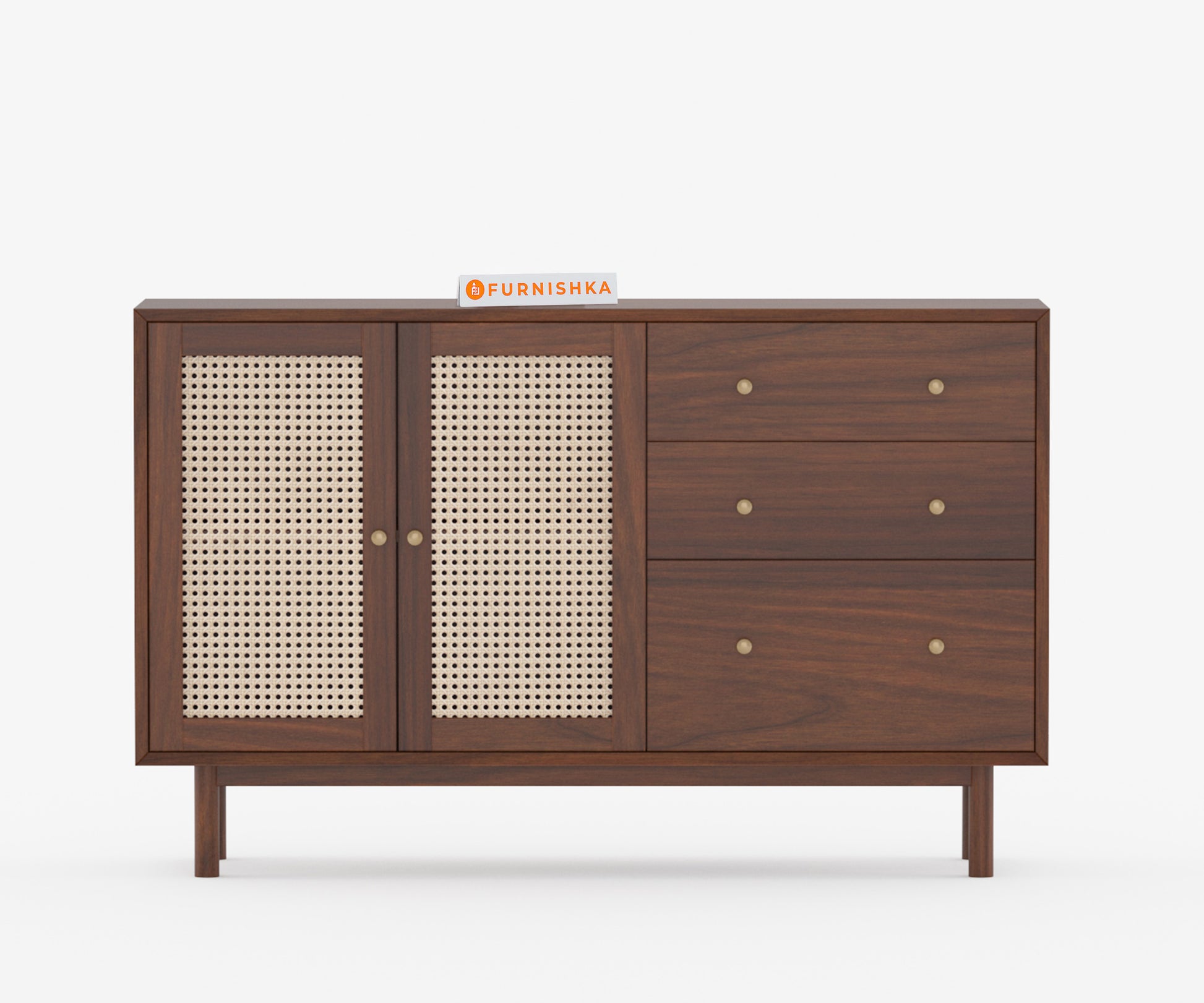 Sarah Acacia Wood Two Door Cane Chest of Drawers - Furnishka 