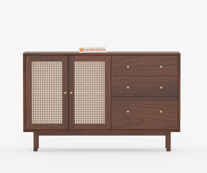 Sarah Acacia Wood Two Door Cane Chest of Drawers - Furnishka 