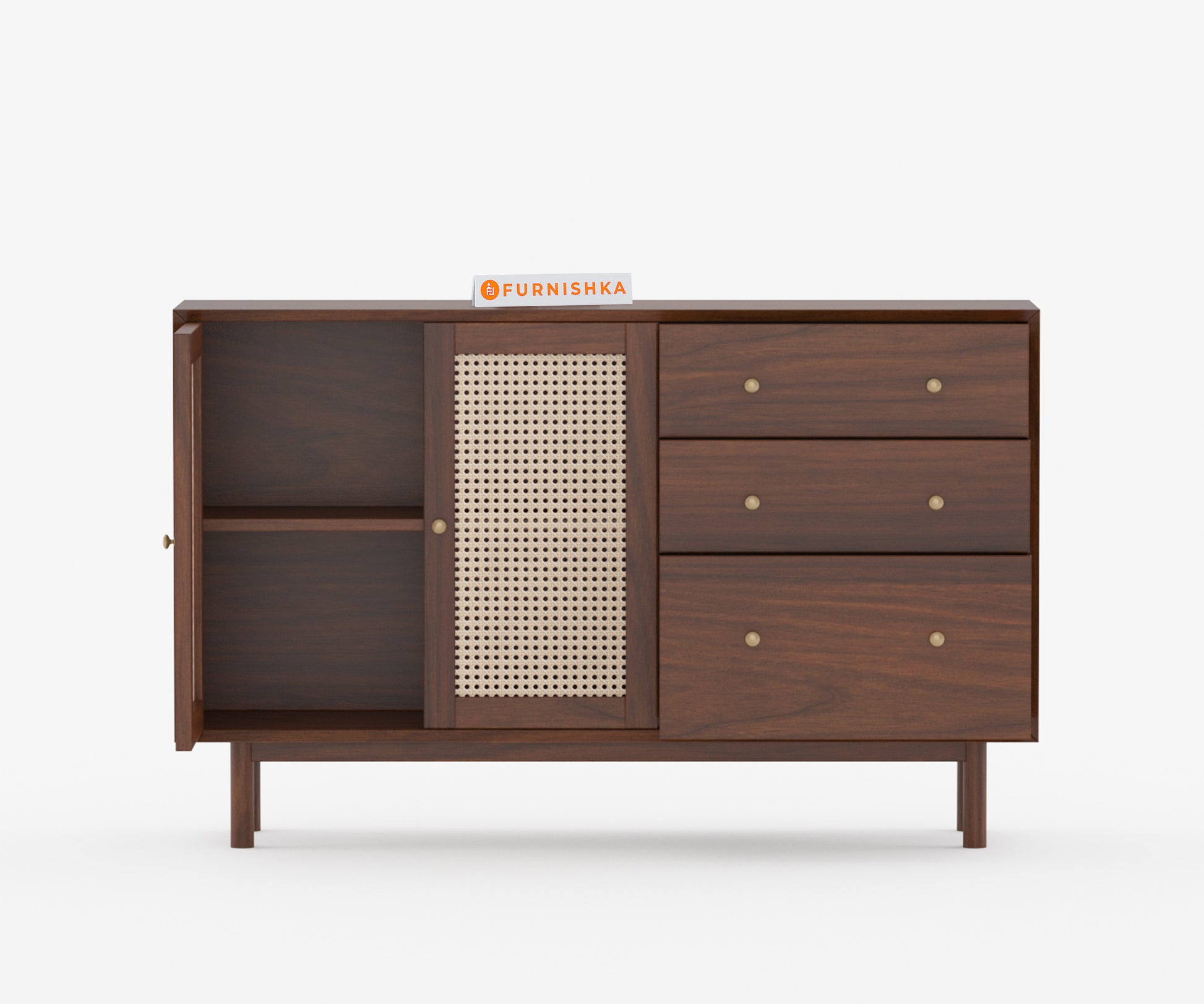 Sarah Acacia Wood Two Door Cane Chest of Drawers - Furnishka 