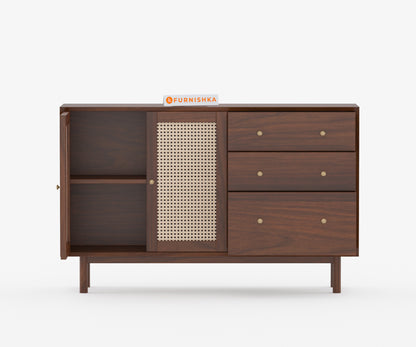 Sarah Acacia Wood Two Door Cane Chest of Drawers - Furnishka 