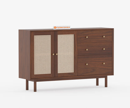 Sarah Acacia Wood Two Door Cane Chest of Drawers - Furnishka 