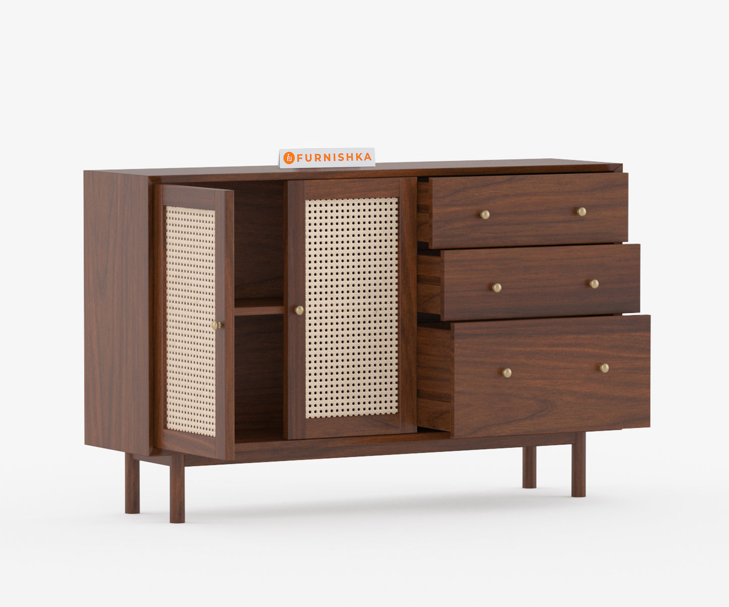 Sarah Acacia Wood Two Door Cane Chest of Drawers - Furnishka 