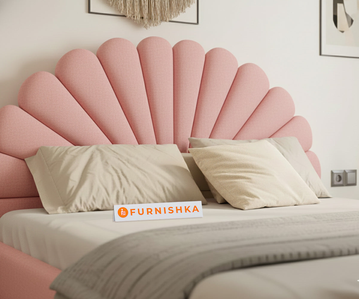 Satin Fabric bed With Upholstered headboard Non Storage Flamingo Pink - Queen Size - Furnishka 