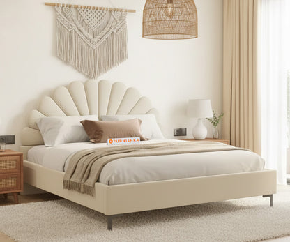 Satin Fabric bed With Upholstered headboard Non Storage Light Beige - King Size - Furnishka