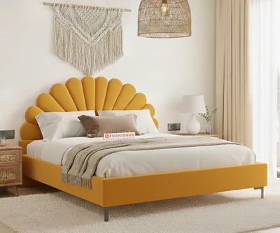 Satin Fabric bed With Upholstered headboard Non Storage Mustard Yellow - Queen Size