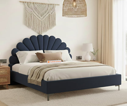 Satin Fabric bed With Upholstered headboard Non Storage Persian Blue - King Size - Furnishka 