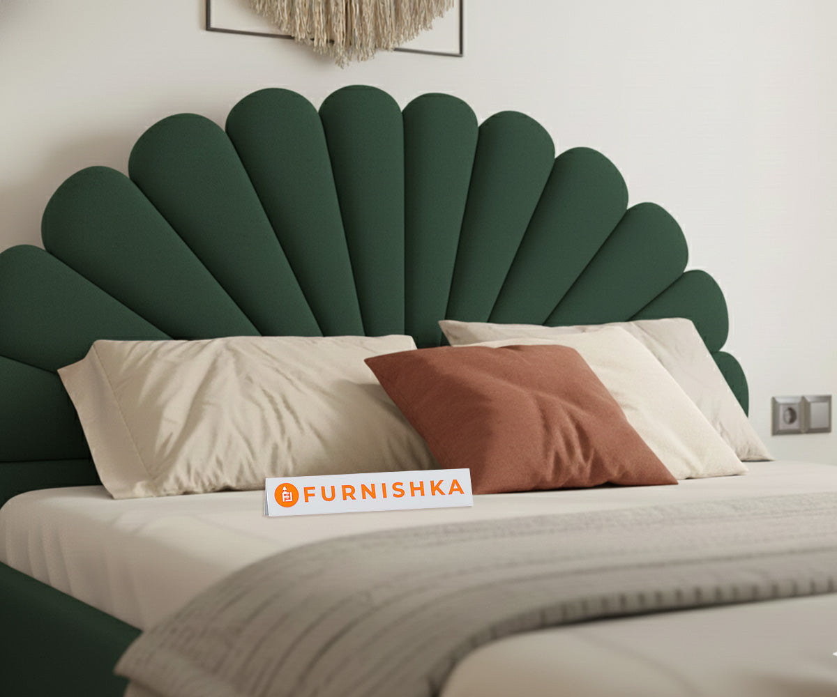 Satin Fabric bed With Upholstered headboard Non Storage Pine Green - King Size - Furnishka